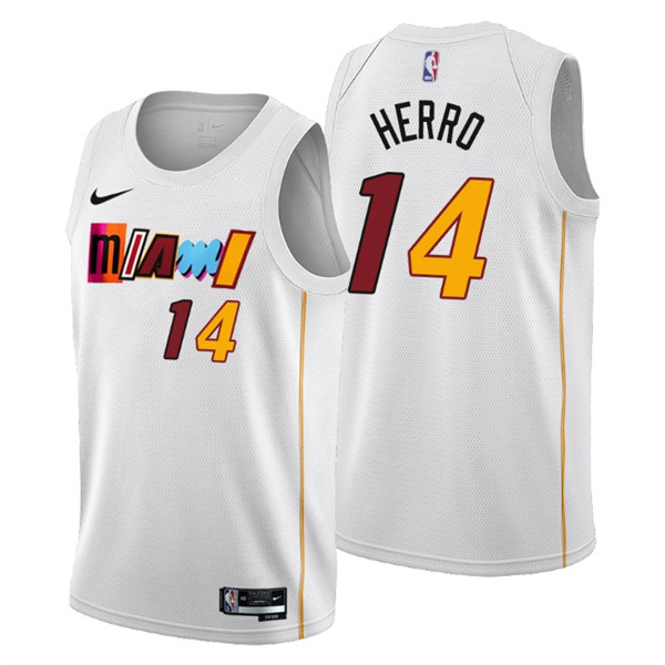 Men's Miami Heat #14 Tyler Herro 2022/23 White City Edition Stitched Jersey